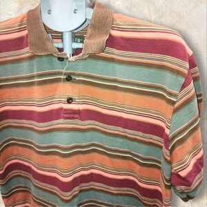Orvis Men's Polo Shirt L Multicolor‎ Striped Ribbed Collar Y2K Vintage Style